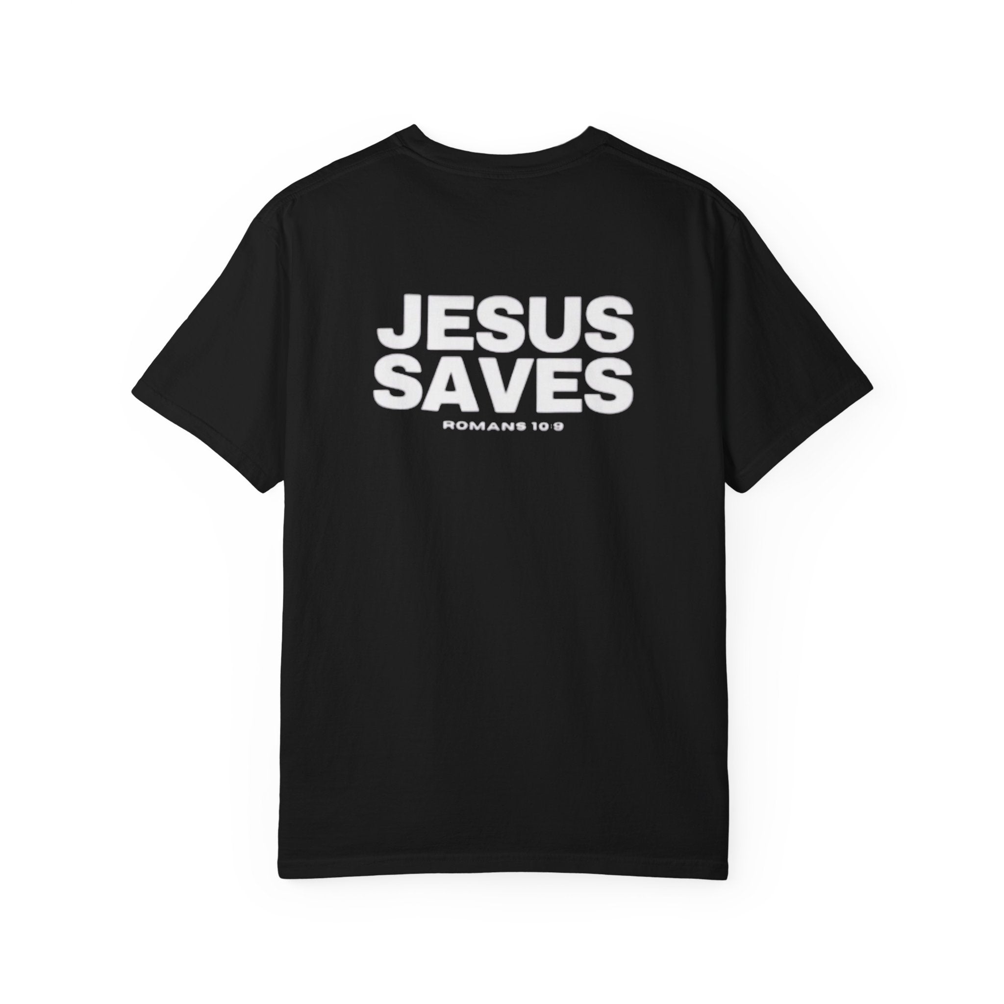 Jesus Saves T-Shirt — Minimal Cross Front & Bold "JESUS SAVES" Back Christian Tee