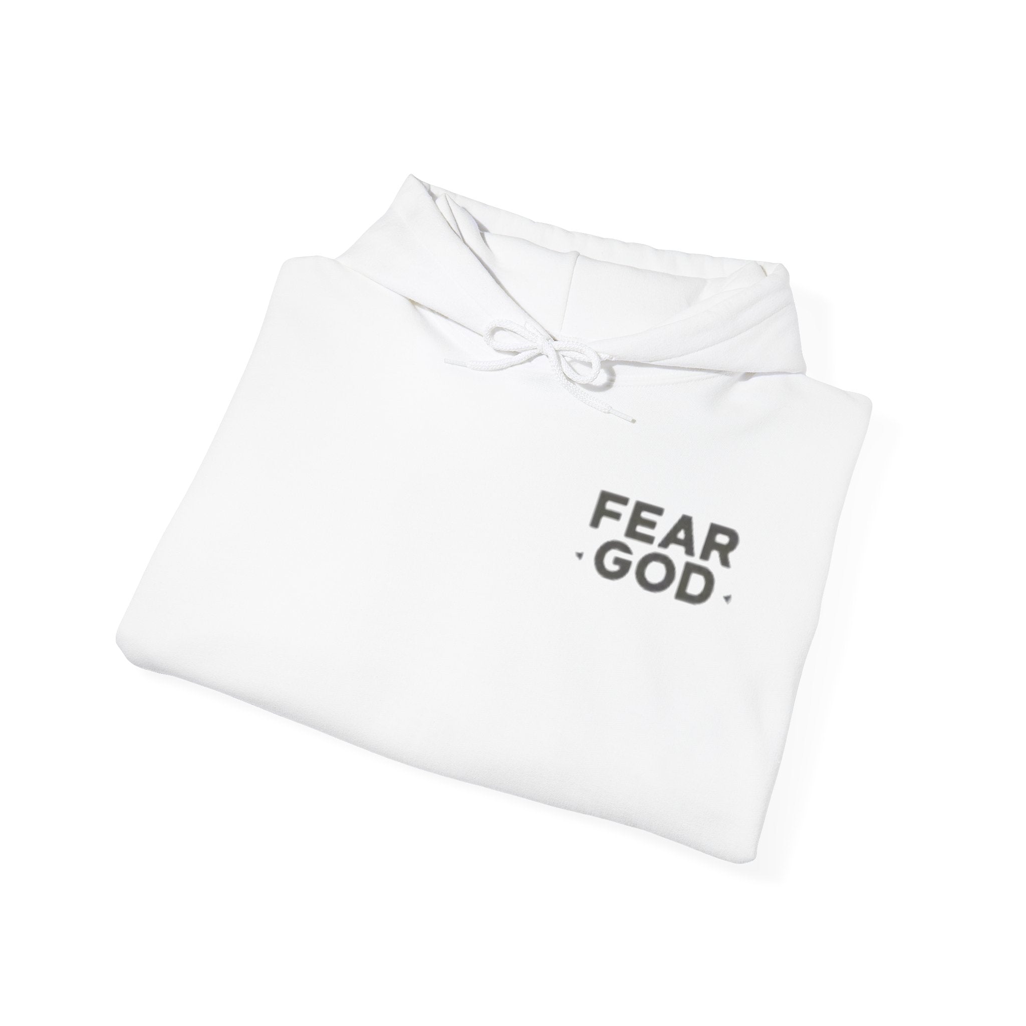 Fear God Hoodie — Minimal Christian Faith Pullover with Back Vertical Text (Psalm 111:10)