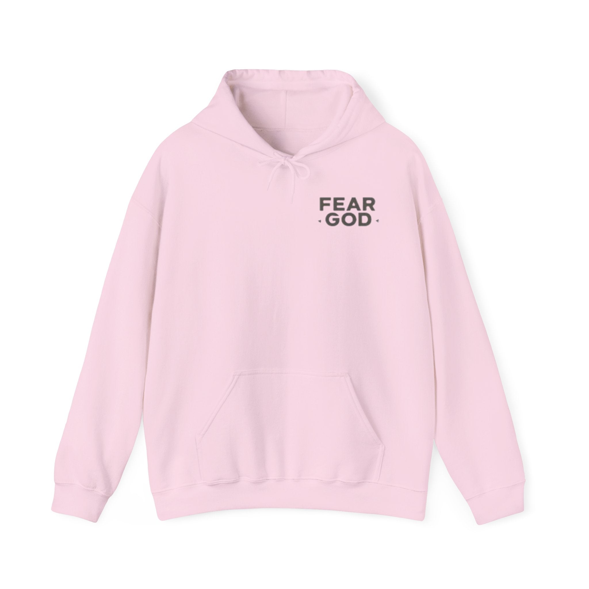 Fear God Hoodie — Minimal Christian Faith Pullover with Back Vertical Text (Psalm 111:10)