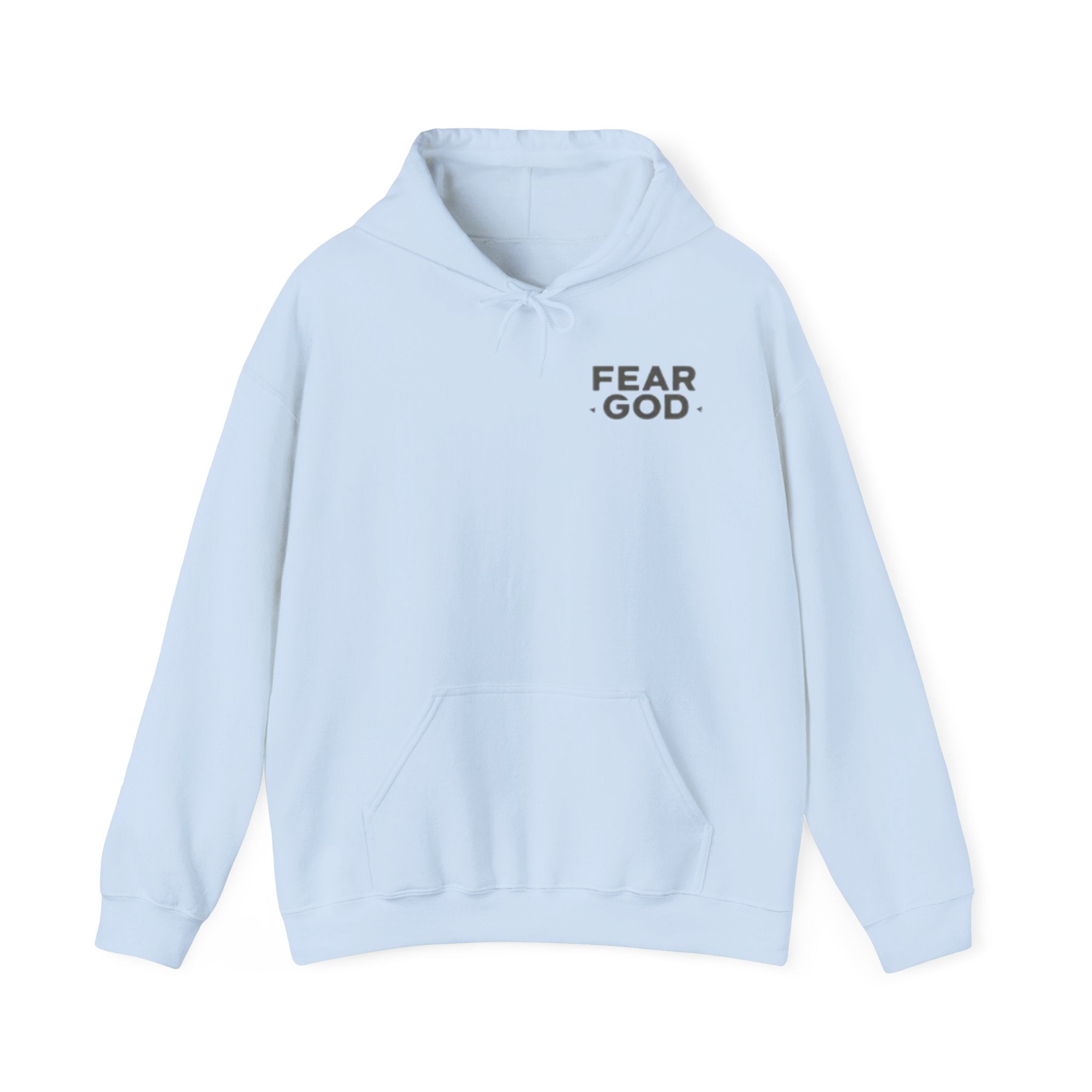 Fear God Hoodie — Minimal Christian Faith Pullover with Back Vertical Text (Psalm 111:10)