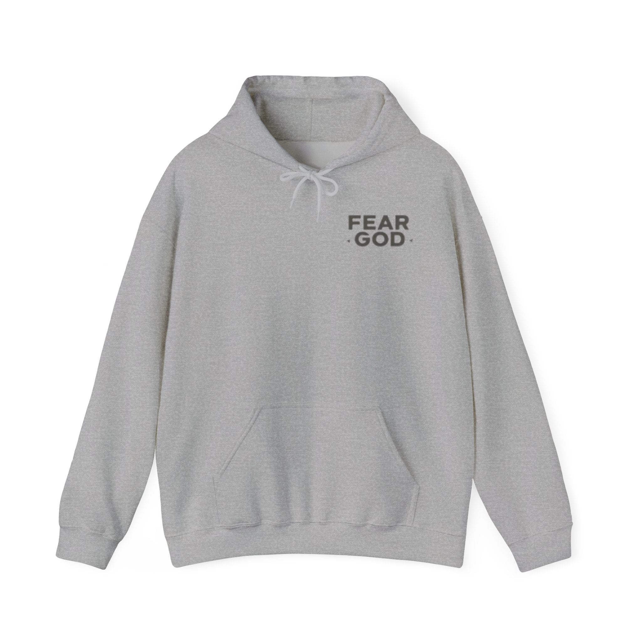 Fear God Hoodie — Minimal Christian Faith Pullover with Back Vertical Text (Psalm 111:10)